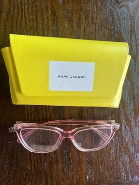 Marc Jacobs Translucent Pink Cat-Eye Glasses with Yellow Case